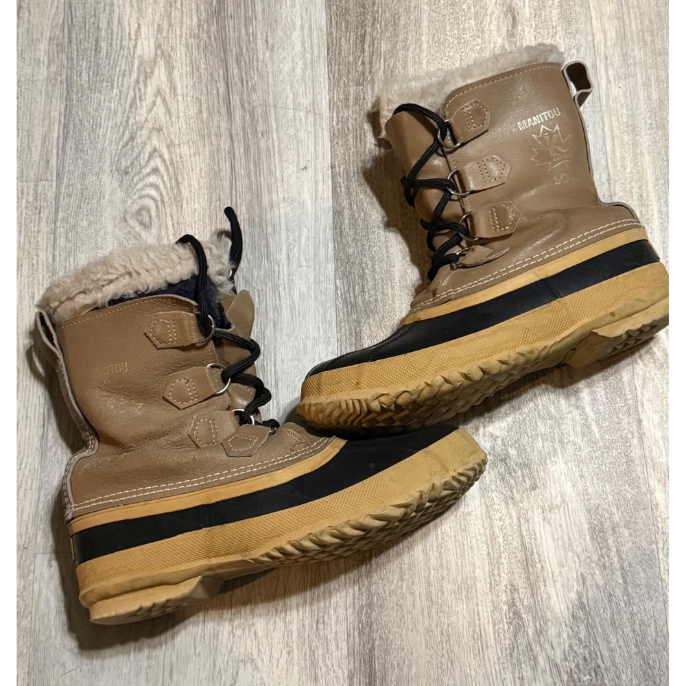 Manitou Snow Boots Women Tan Lace Up Winter Warm‎ Lined Waterproof Size 9
